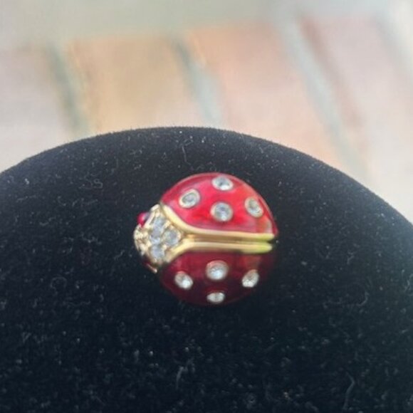 KREMENTZ Gold Ladybug Red Enamel Clear Rhinestone Pin BROOCH - Picture 4 of 10